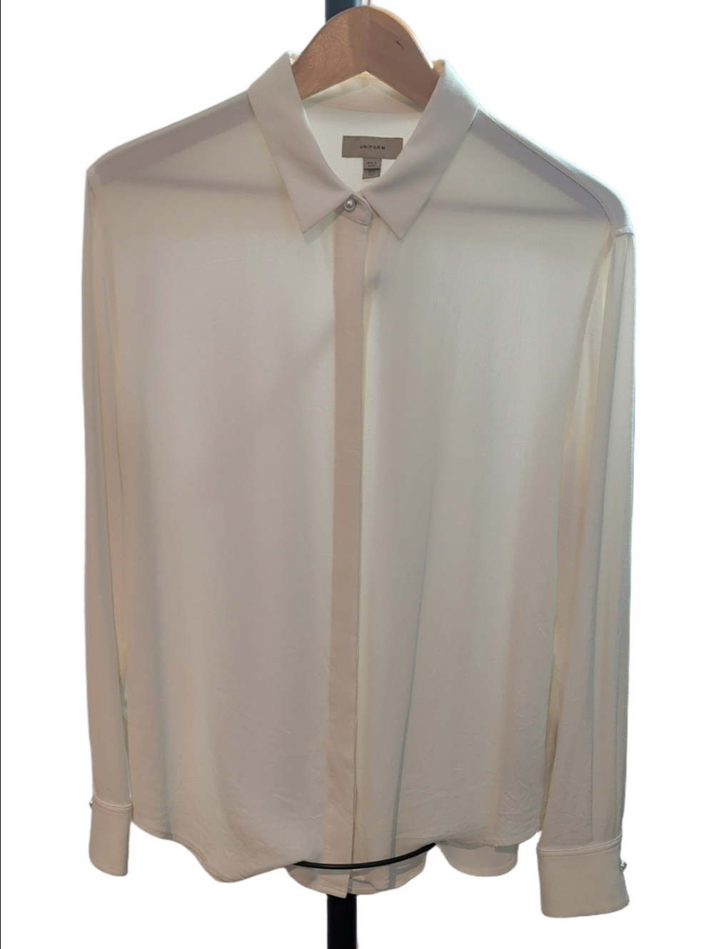 BURBERRY White Silk Blend Hidden Placket Long Sleeve Blouse Uniform US 12 L